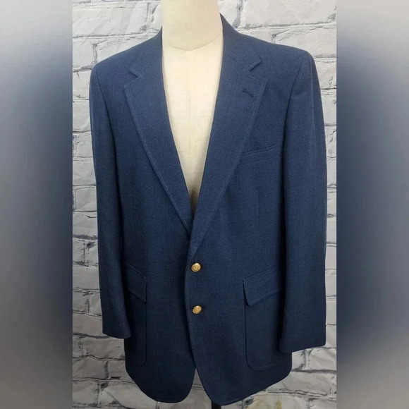 Vintage 80s 90s Stafford Men's Blazer Sport Coat Tailored in USA Blue 43R  42R - Picture 1 of 16
